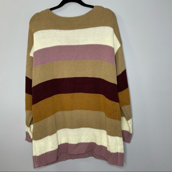 Forever 21 Striped Lilac Multicolor Sweater Oversized Sweater V neck - Picture 5 of 6